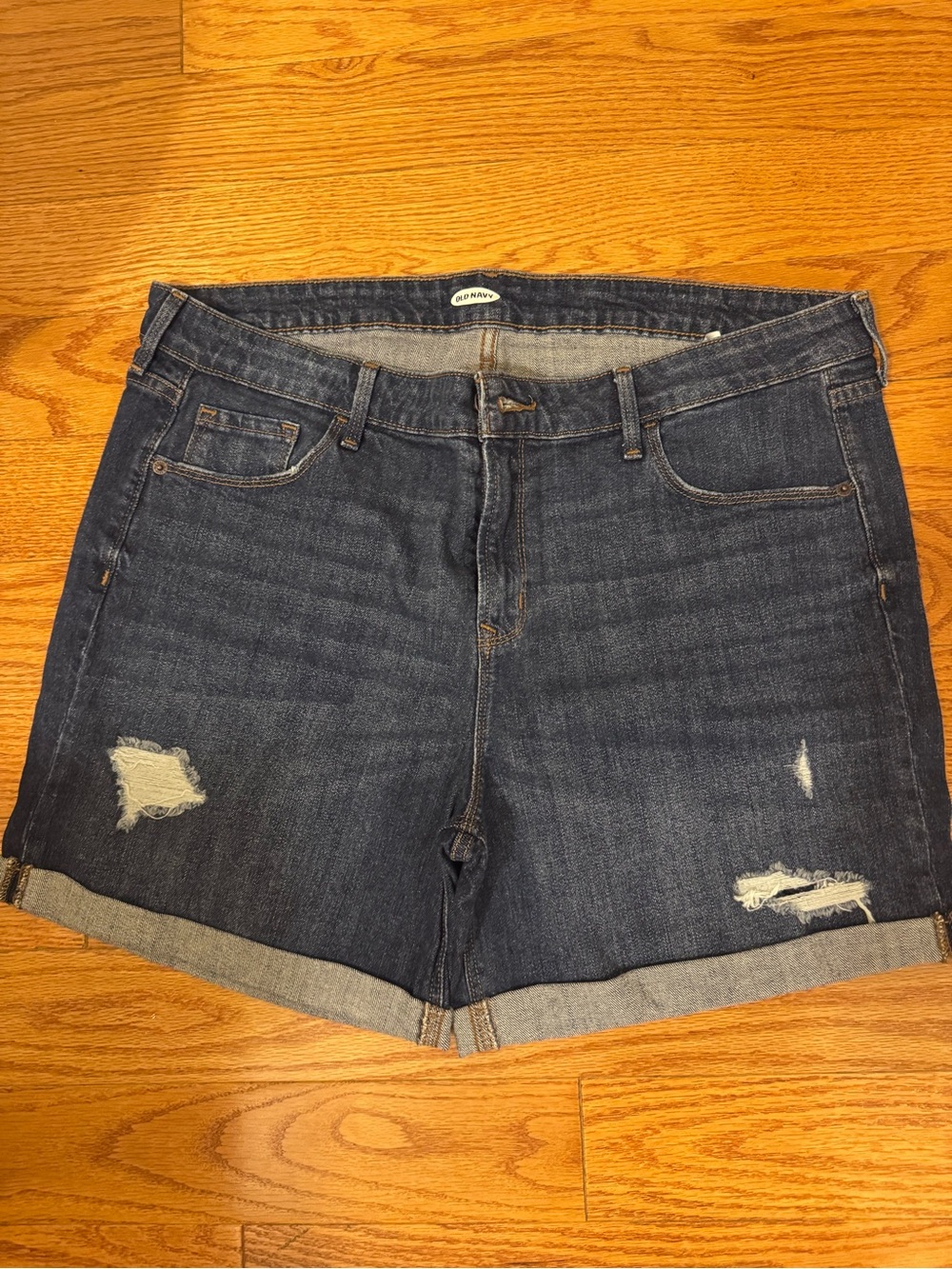 Old Navy Dark Blue Distressed Denim Rolled-Hem Shorts